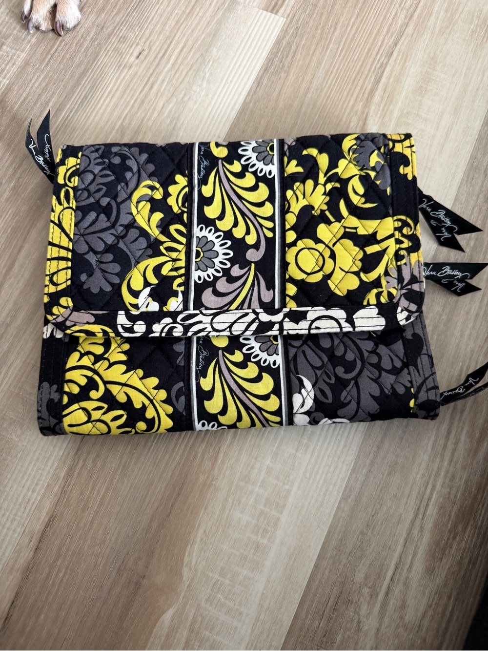 Vera Bradley Baroque Chartreuse, White, Gray & Black Travel Pouch